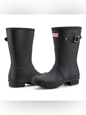 HUNTER Original Short Matte Rain Boot - Black Size 10 Women’s
